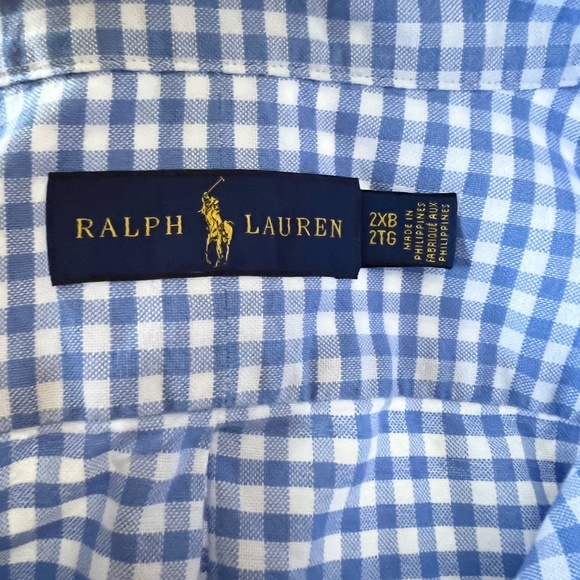 EUC Men's Ralph Lauren Blue White Gingham Check Button Down Shirt Size 2XB - Picture 3 of 3